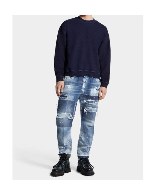 DSquared² Blue Distressed Straight-Leg Jeans for men