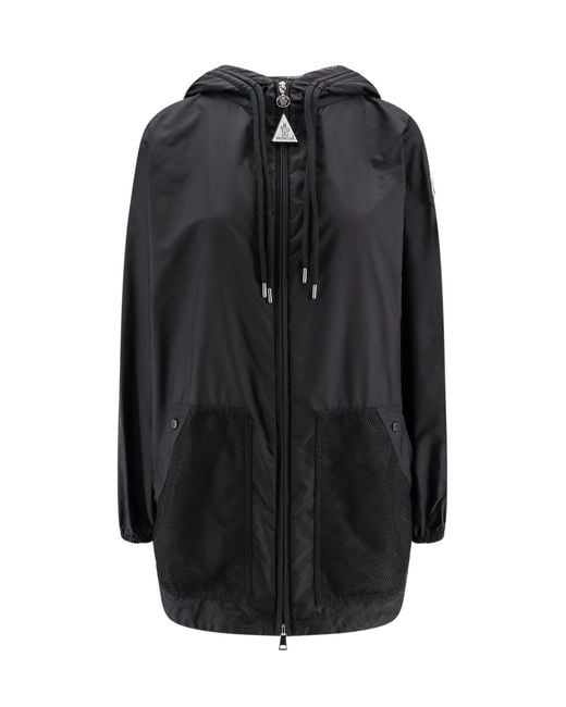 Moncler Black Mesh Panelled Zip-Up Hooded Jacket