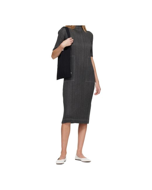 Pleats Please Issey Miyake Black Denim Midi Dress