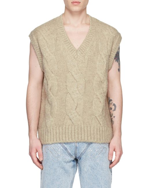 we11done Natural Cable-Knit V-Neck Vest for men