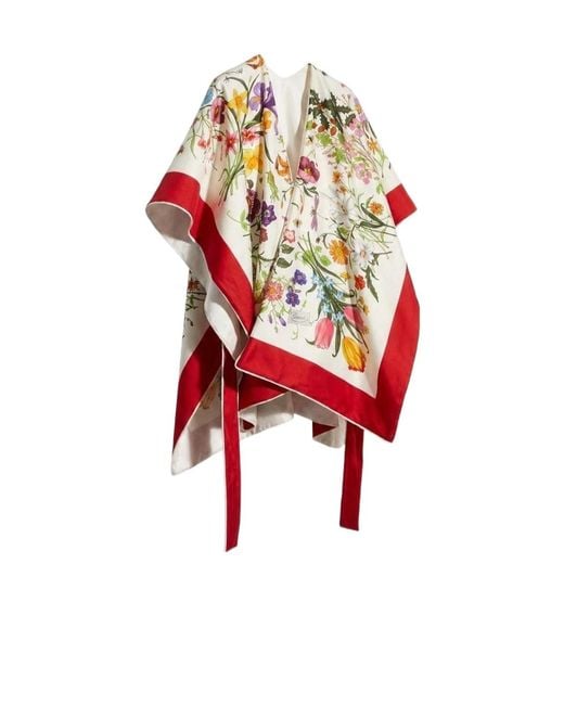 Gucci Red Printed Cotton Terrycloth Cape Dress