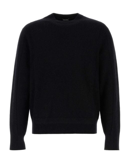 Zegna Blue Crewneck Knitted Jumper for men