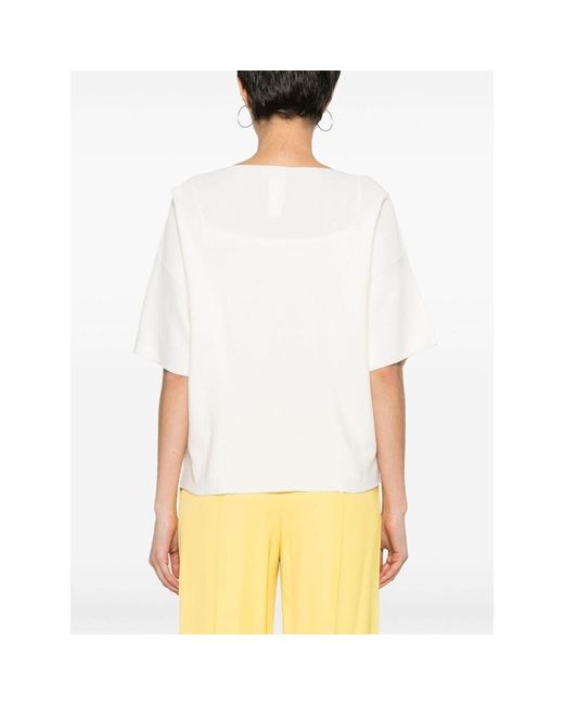 Fabiana Filippi White Beaded-Trim Wide-Neck Knitted Blouse