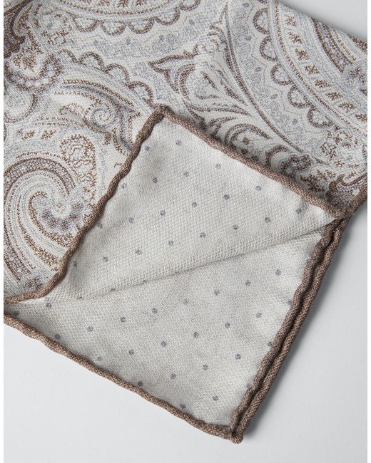 Brunello Cucinelli Gray Paisley-Printed Finished Edge Pocket Square for men