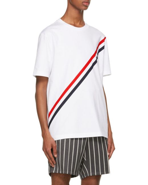 Thom Browne White Rwb-Stripe Short-Sleeve T-Shirt for men