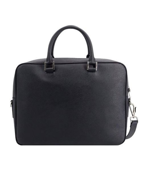 Kiton Black Logo Plaque Zipped Laptop Bag for men