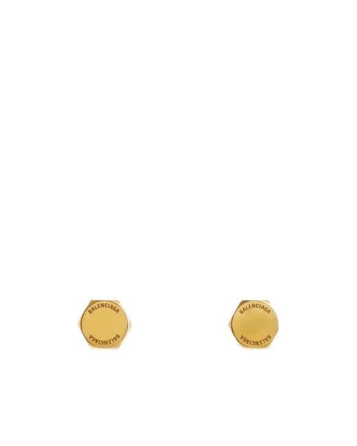 Balenciaga Metallic Garage Logo Engraved Earrings for men