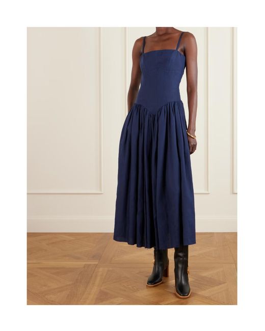 Gabriela Hearst Blue Oriana Gathered Linen Midi Dress