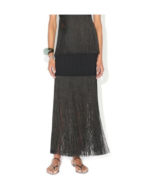 Alaïa Black Fringed Maxi Skirt