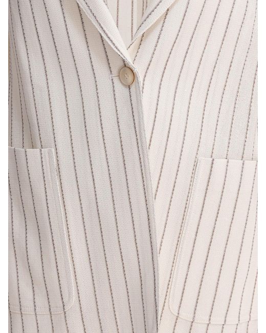 Max Mara White Jadi Striped Single-Breasted Tailored Blazer