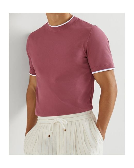 Brunello Cucinelli Pink Cotton Faux-Layered T-Shirt for men