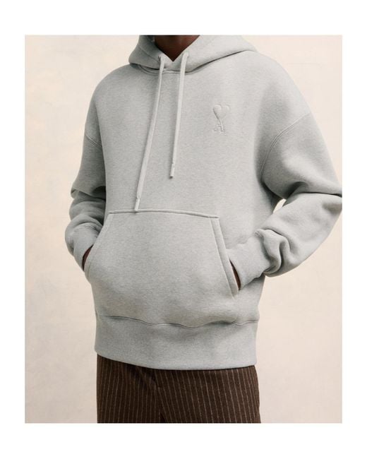 AMI Gray Long-Sleeved Drawstring Hoodie for men