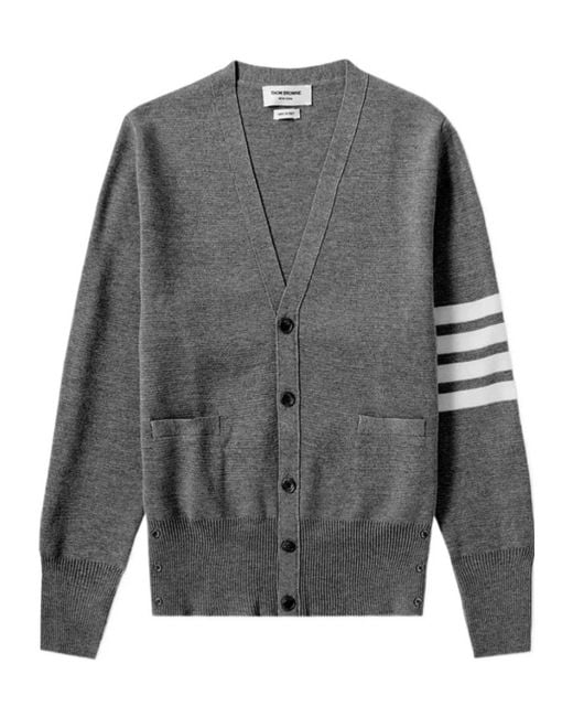 Thom Browne Gray Four-Stripe Wool Knitted Cardigan for men