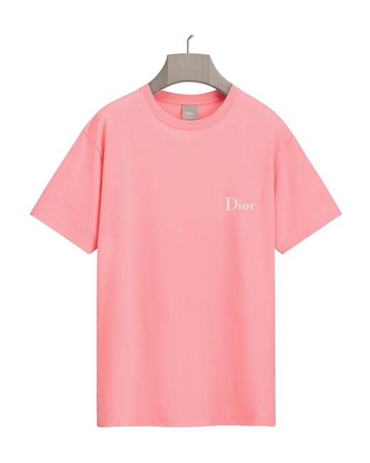 Dior Pink T-Shirt With Embroidery, Relaxed Fit for men