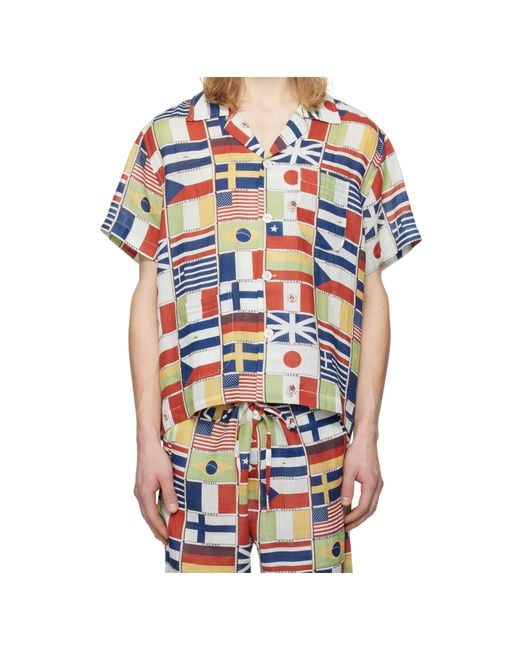 Bode Multicolor Flag-Printed Short-Sleeved Linen Shirt for men