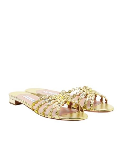 Aquazzura Metallic Tequila Embellished Leather Sandals