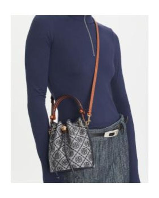 Tory Burch Black T Monogram Mini Bucket Bag