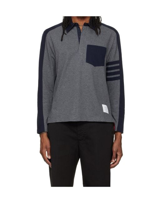 Thom Browne Gray Oversized Colorblock Rugby Polo for men