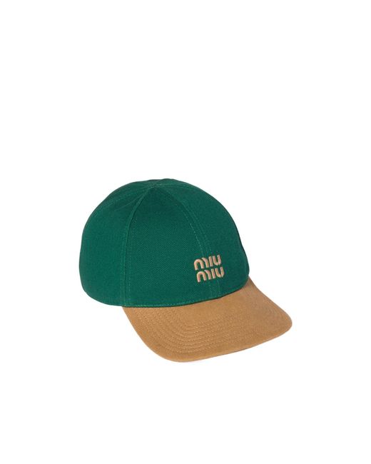 Miu Miu Green Logo-Embroidered Two-Toned Baseball Cap