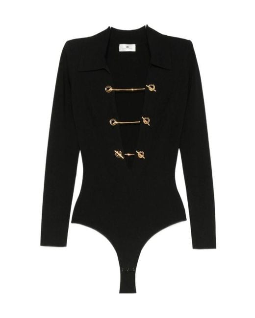 Elisabetta Franchi Black Chain Detailed Bodysuit