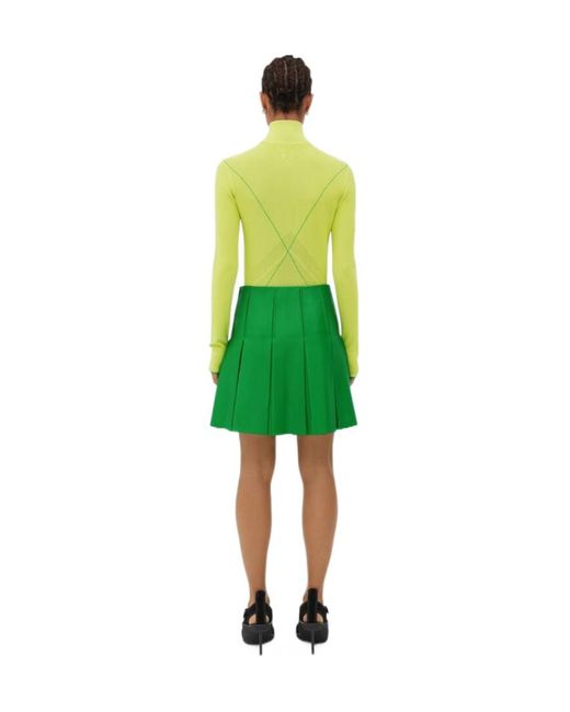Bottega Veneta Green Pleated Leather Skirt
