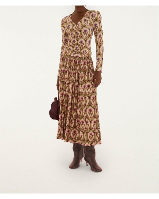 Farm Rio Natural Pleated Midi Skirt
