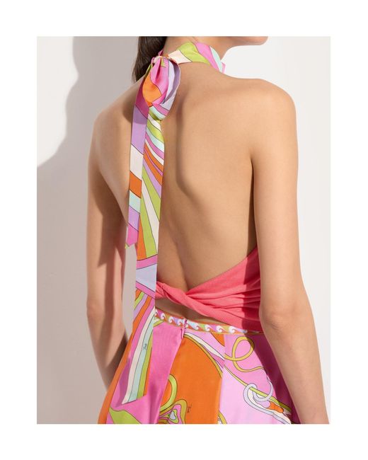 Emilio Pucci Pink Pucci Printed-Collar Halterneck Top