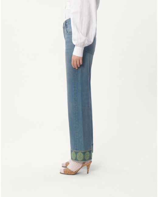 Valentino Blue Logo Patch Straight Leg Jeans