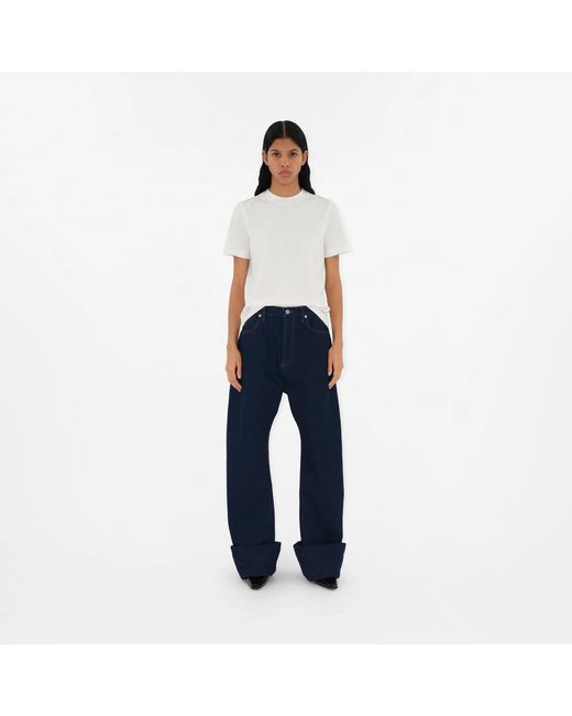 Burberry White Equestrian Knight Cotton T-Shirt