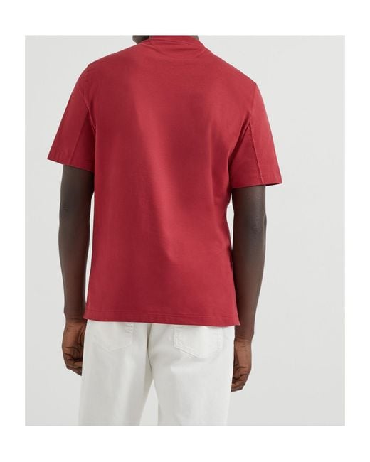 Brunello Cucinelli Red Cotton T-Shirt for men