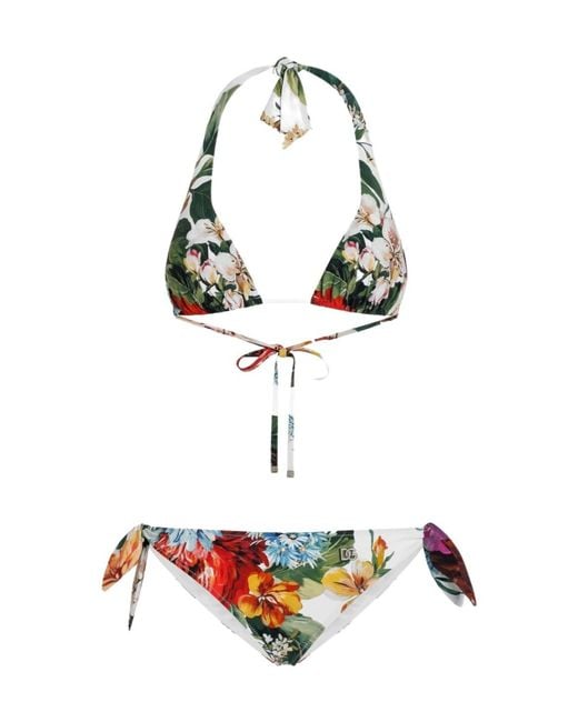 Dolce & Gabbana White Floral Motif Two-Piece Swimsuit