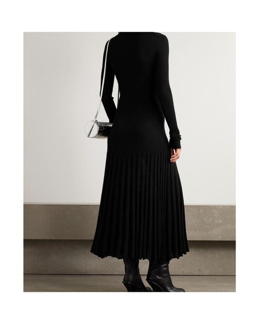 Proenza Schouler Black Jada Pleated Ribbed-Knit Wool Maxi Dress