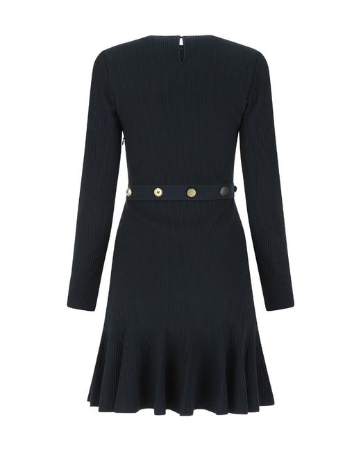 McQueen Black Pleated Ribbed Knit Dress