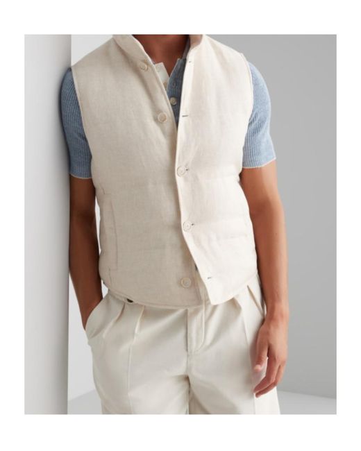 Brunello Cucinelli White High-Neck Button-Up Gilet for men