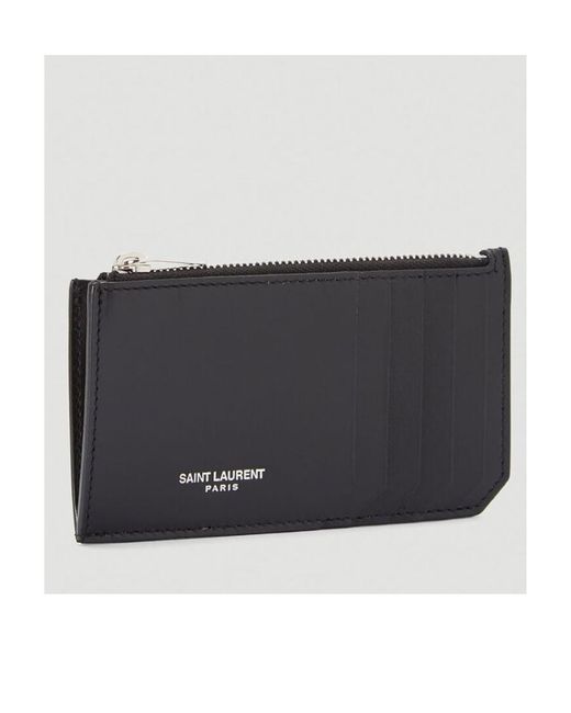 Saint Laurent Black Logo Detailed Zip-Up Cardholder for men