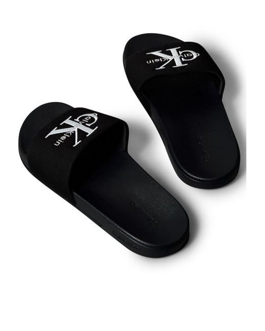 Calvin Klein Black Solid Color Pool Sliders for men