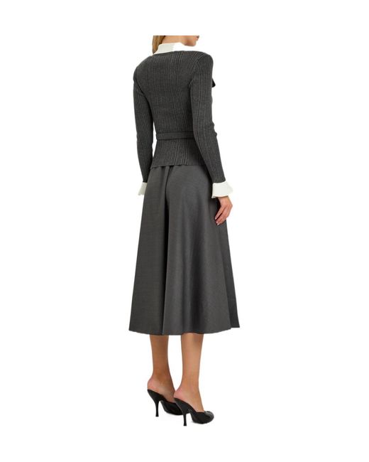 Self-Portrait Black Layered Knit And Twill Midi Dress
