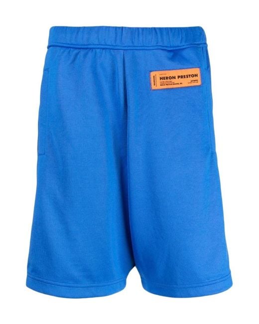 Heron Preston Blue Logo-Patch Track Shorts for men