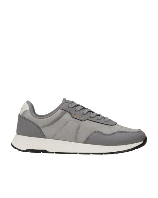 Boss Gray Round-Toe Low-Top Sneakers for men