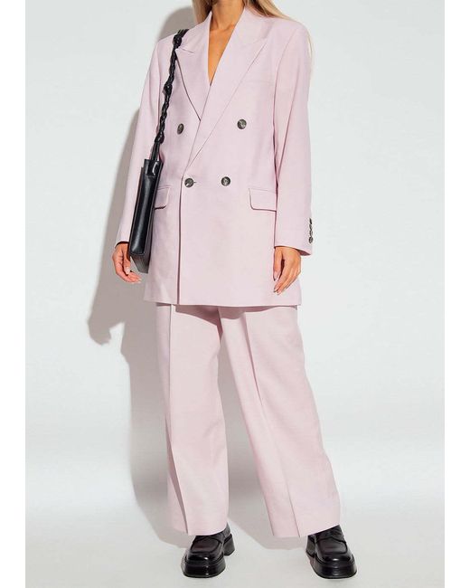 AMI Pink Double-Breasted Wool Blazer for men