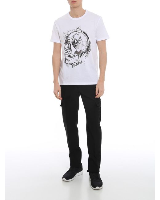 McQueen White T-Shirt With Round Neck And Short Sleeves for men