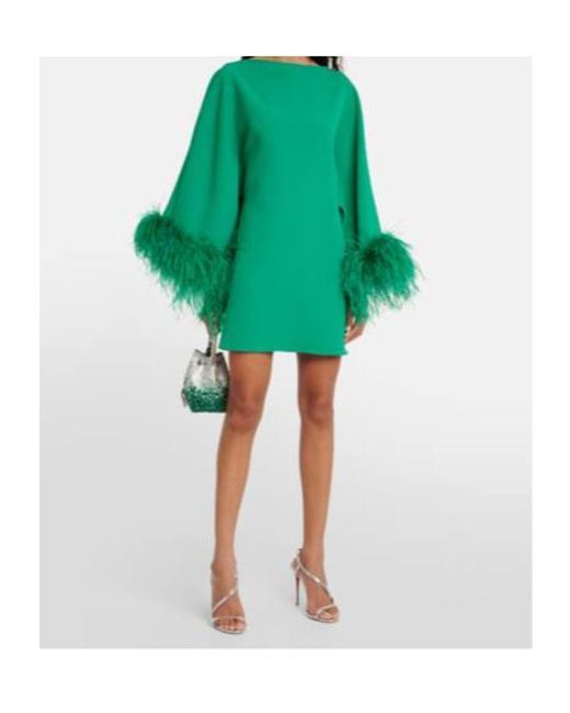 Safiyaa Green Arama Feather-Trimmed Minidress