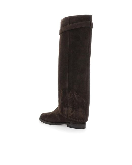 Via Roma 15 Black Cuffed Padlock Knee-High Boots