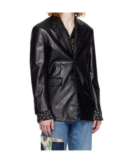 DUNST Black 2 Button Faux-Leather Blazer for men