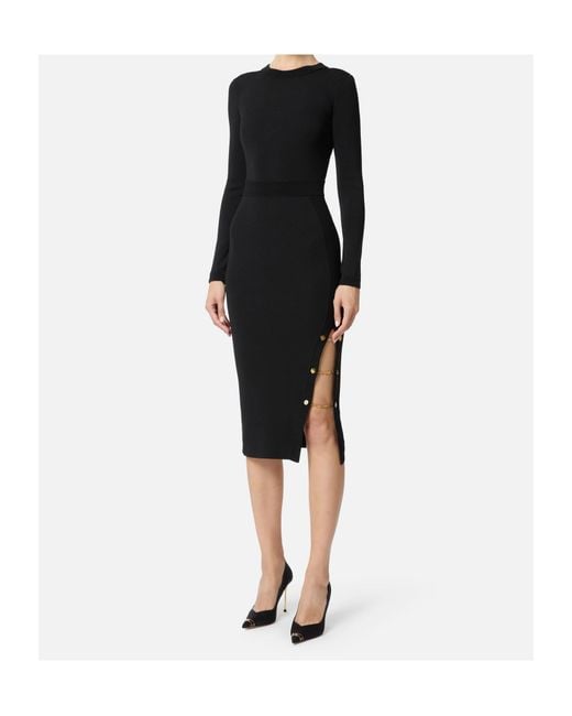 Elisabetta Franchi Black Embellished Knit Dress