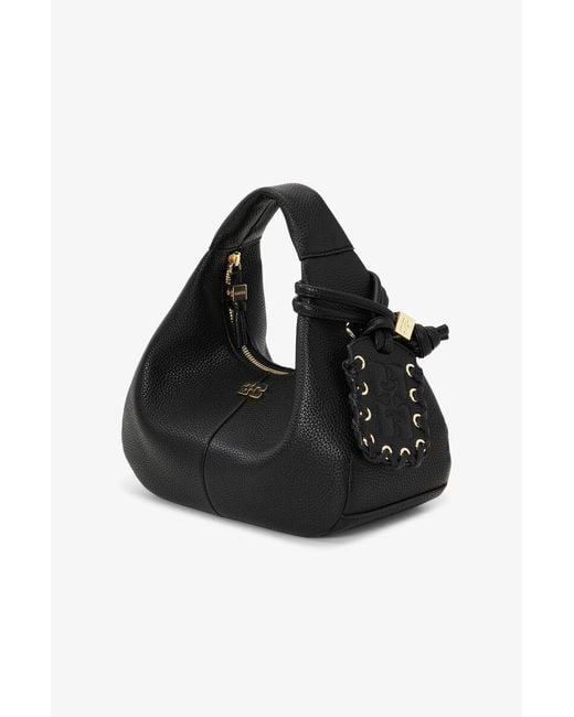 Ganni Black Butterfly Logo Mini Hobo Bag