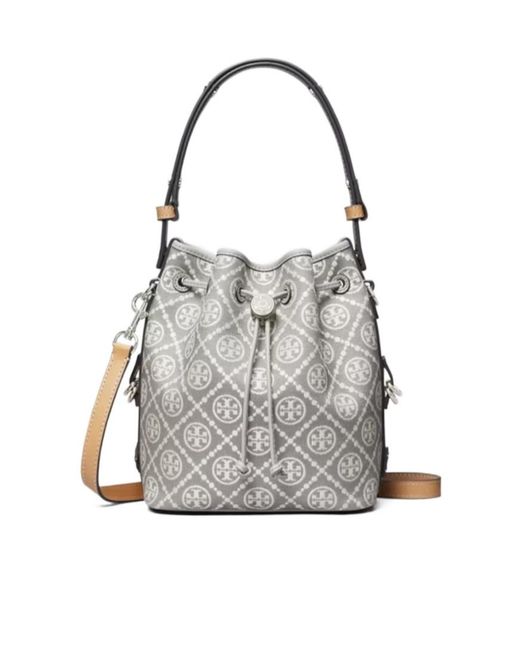Tory Burch Gray T Monogram Utility Buckle Bag