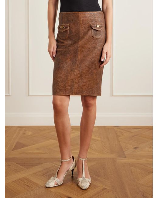 Chloé Brown Horsebit Buckle Midi Skirt