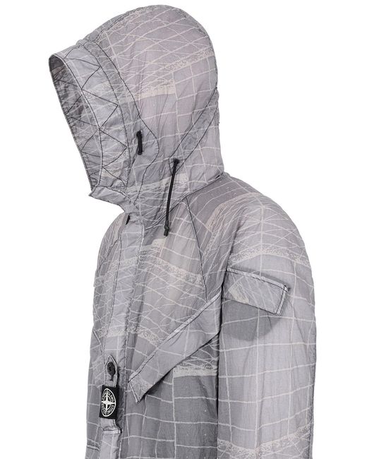 Stone Island Gray Reflective Grid Drawstring Jacket for men