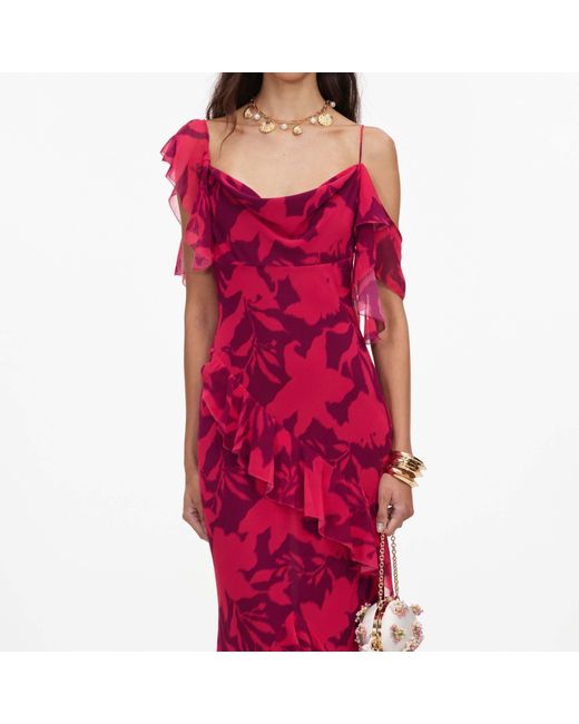 Self-Portrait Red Floral Ruffle Maxi Dress